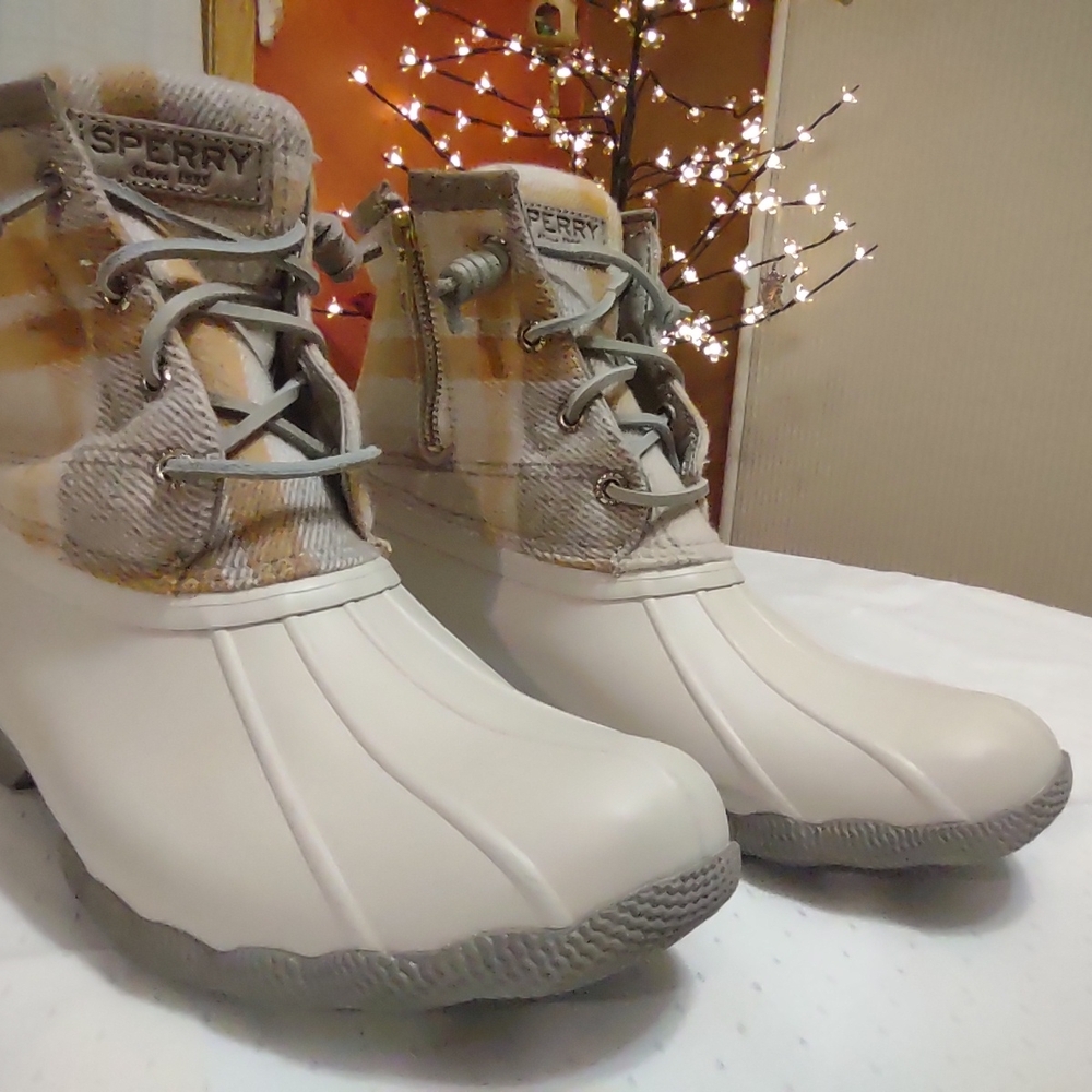 Sperry Women's Plaid Duck Boots - Tan and Cream
